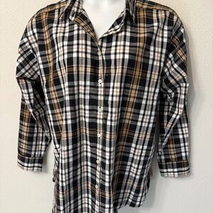 NWT Loft Plaid Oversized Everyday Shirt button up size L Long Sleeve